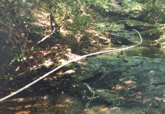 PVC drive pipe in stream bed
