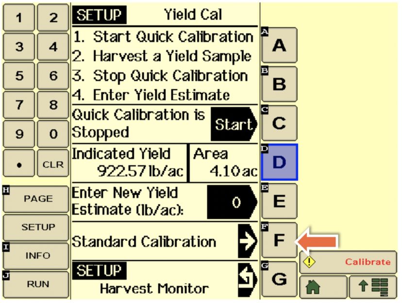standard callibration button location on calibratiion guide display