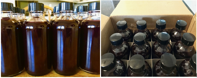 Bottles of elderberry syrup.