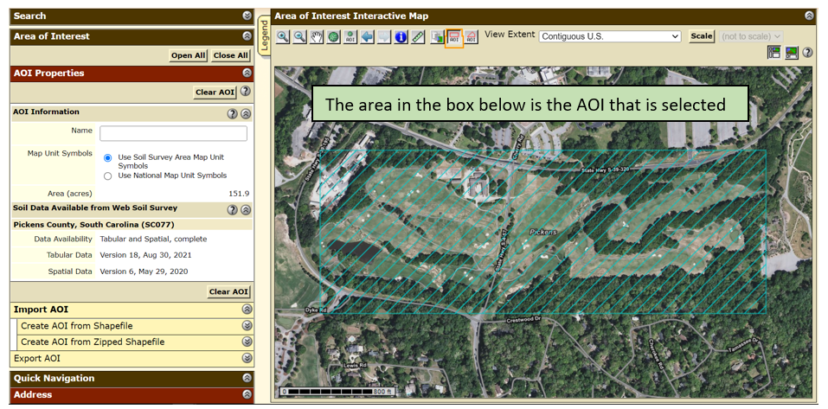 Screenshot from Web Soil Survey illustrating the AOI box 