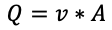 Symbolic equation for velocity and area.