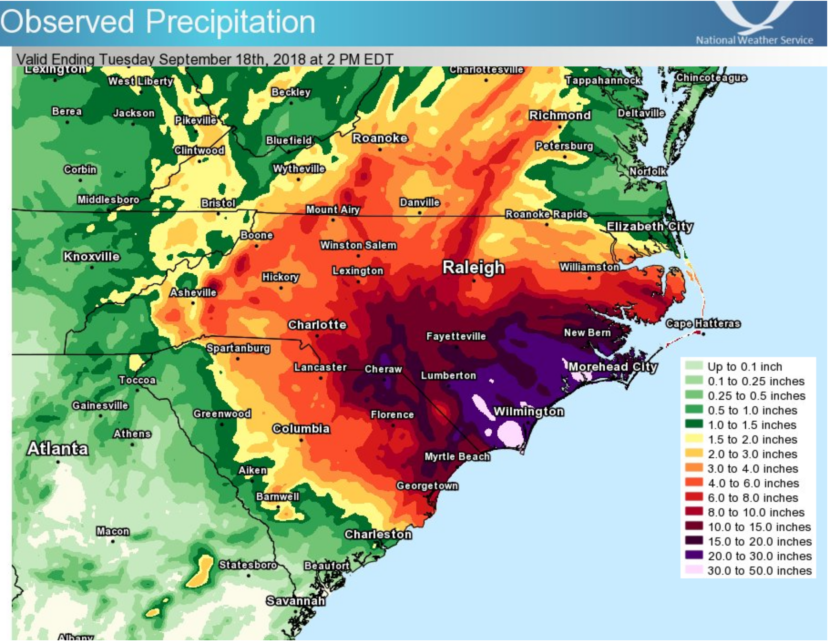 Rainfall estimates from Hurricane Florence.
