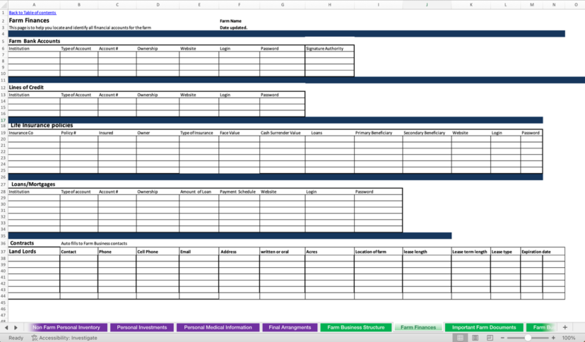 An Excel spreadsheet for planning.