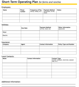 A fillable form for planning.